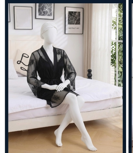 Premium 2-Piece Satin Nightwear Set – Soft Silk Camisole & Lace Gown (Free Size)